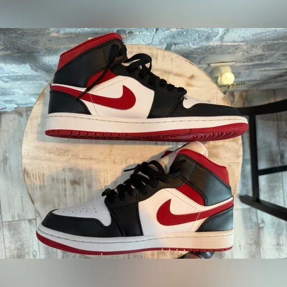 Nike Air Jordan 1 Mid Black Gym Red Size 10.5 - Picture 6 of 11
